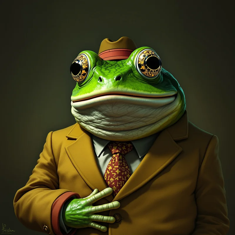 Funny PFP with frog mafia suit and serious expression