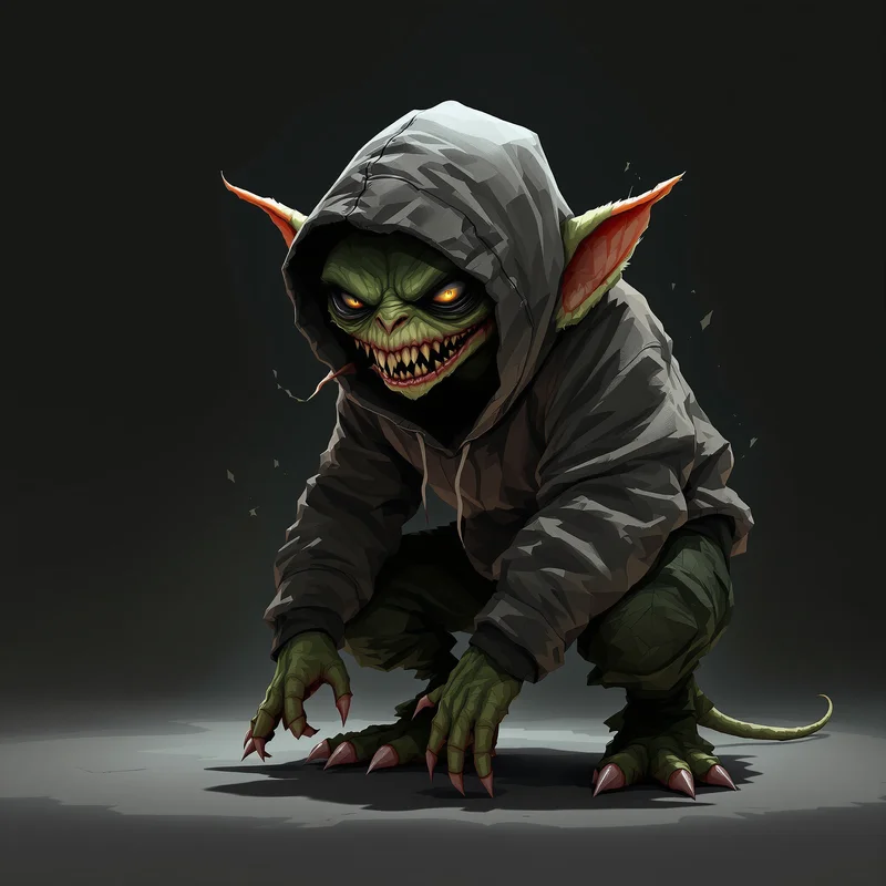 Funny PFP with goblin creature energy and hoodie shadows