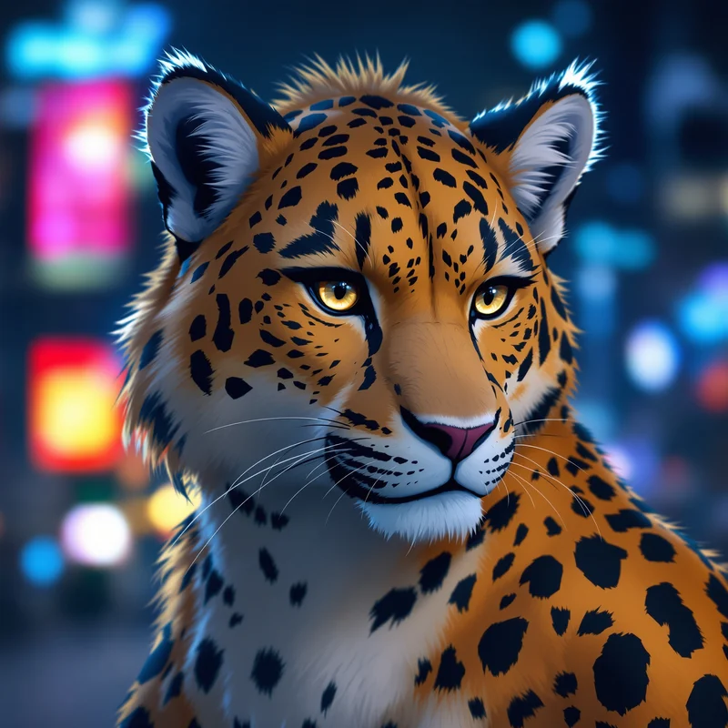 anthro avatar leopard PFP with cool blue glow