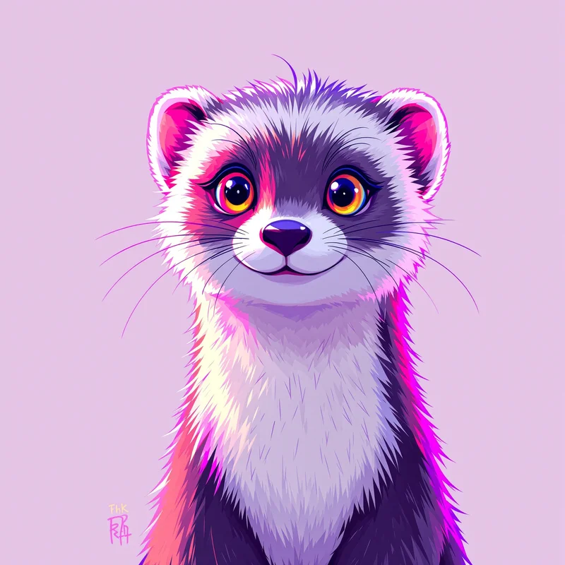 furry avatar portrait ferret with friendly smile and minimal clean backdrop