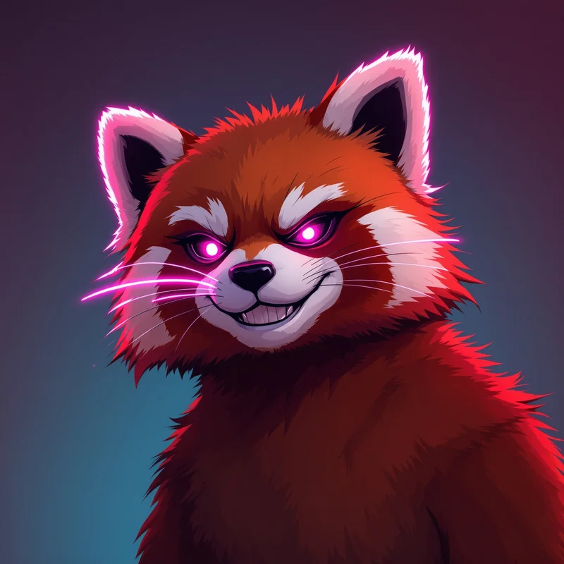 furry avatar portrait red panda with mischievous grin and simple gradient background