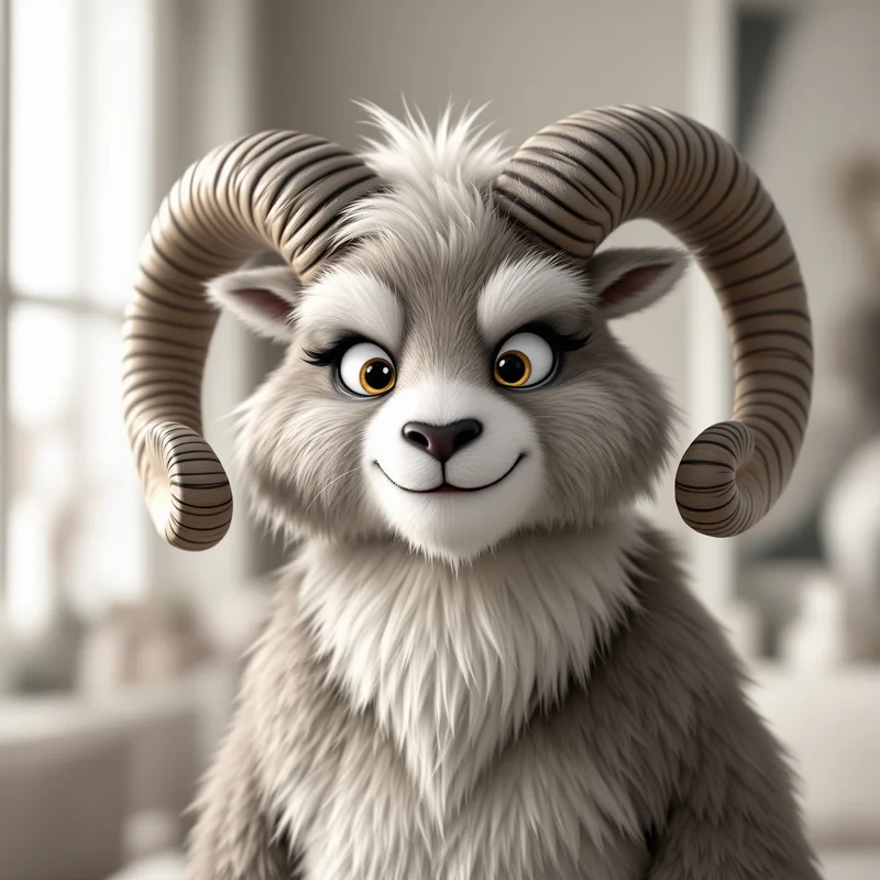 fursona PFP ram style with monochrome accents