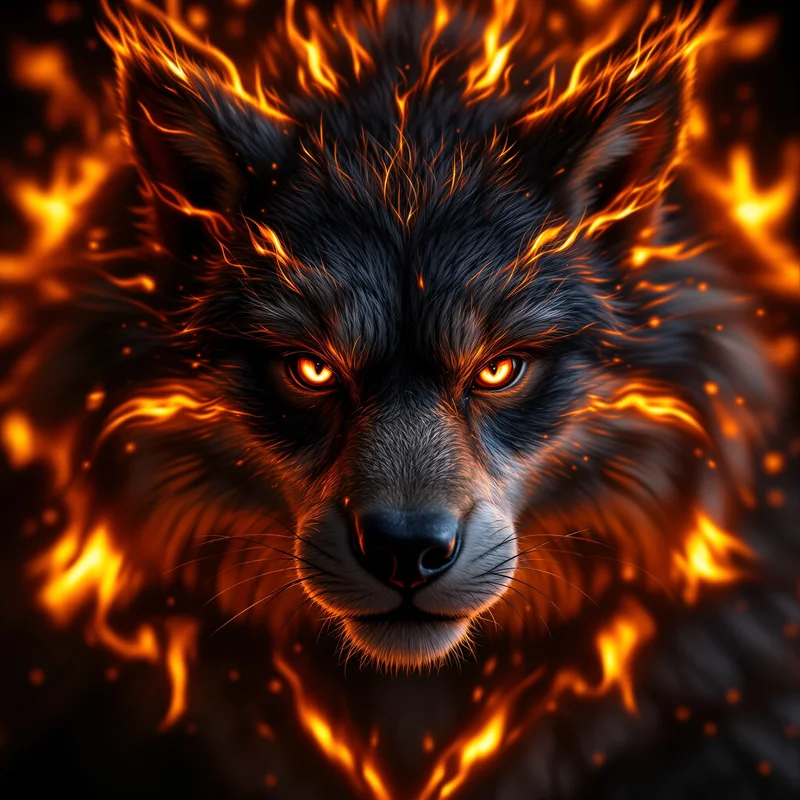 fire aura furry pfp with glowing orange energy
