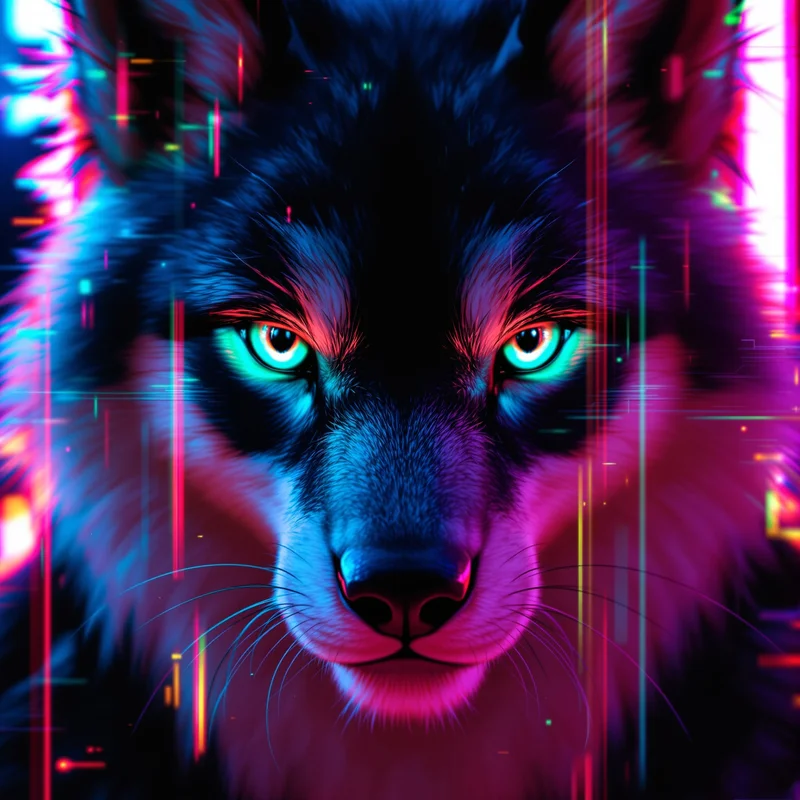 glitch furry pfp with cyber distortion effects