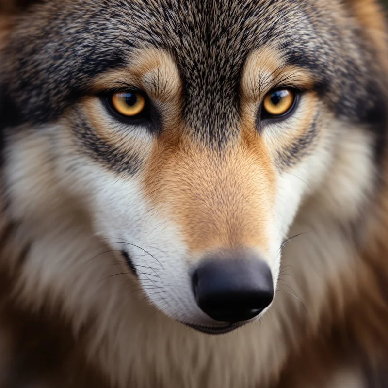furry avatar portrait wolf with calm gaze and soft color blur