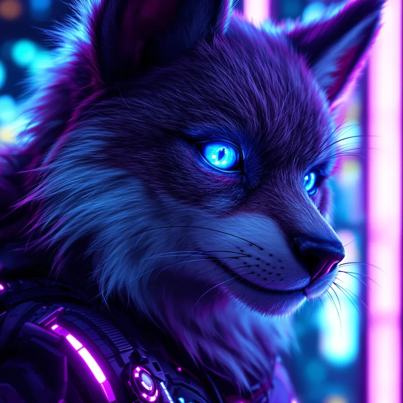 neon cyber furry pfp with rgb gamer aura