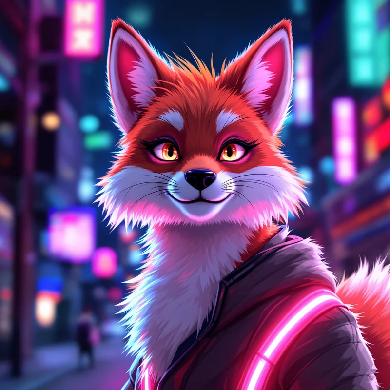 furry PFP avatar of fox with friendly smile expression