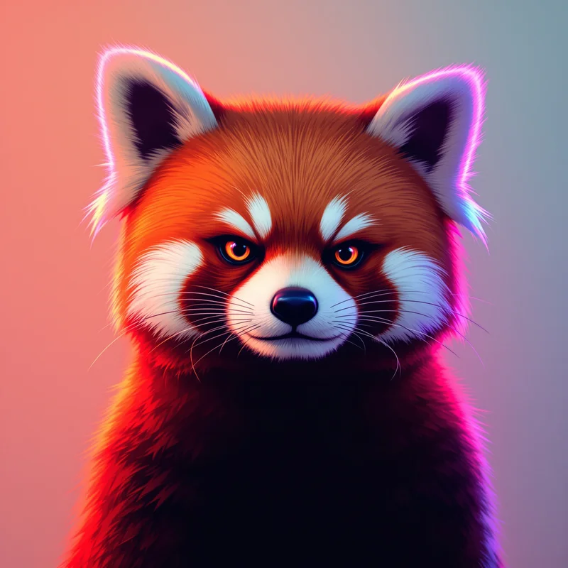 furry avatar portrait red panda with determined look and simple gradient background