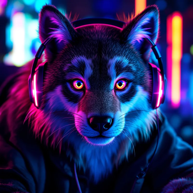 rgb gamer furry pfp with glowing headset aura