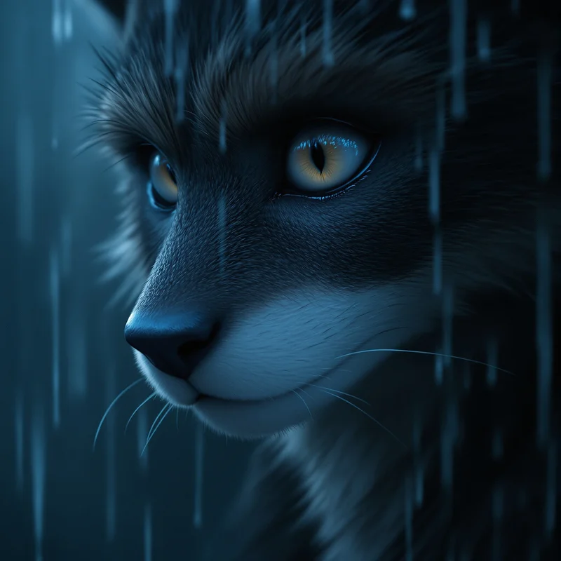 sad emotional furry pfp with cinematic loneliness