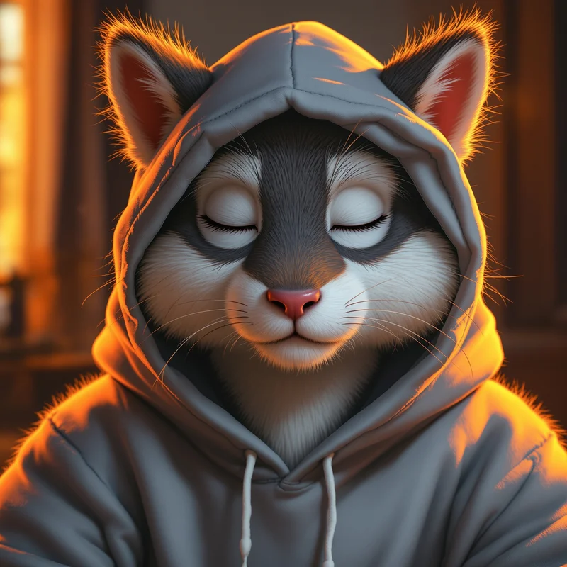 sleepy cozy furry pfp with warm emotional softness