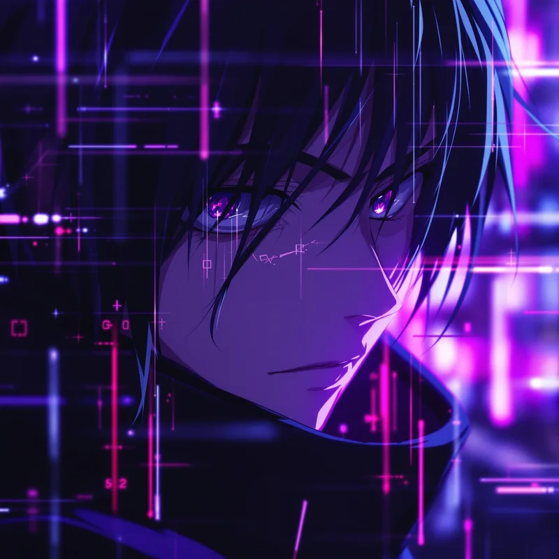 cyber geto pfp with futuristic glitch aura