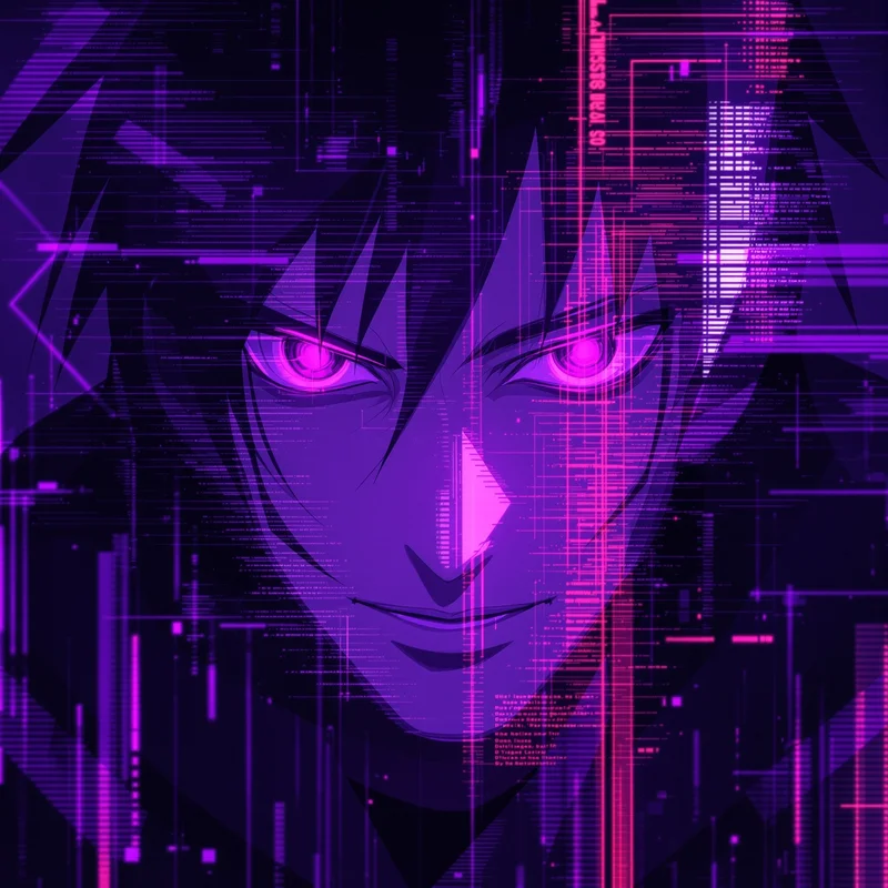 glitch geto pfp with cyber anime distortion