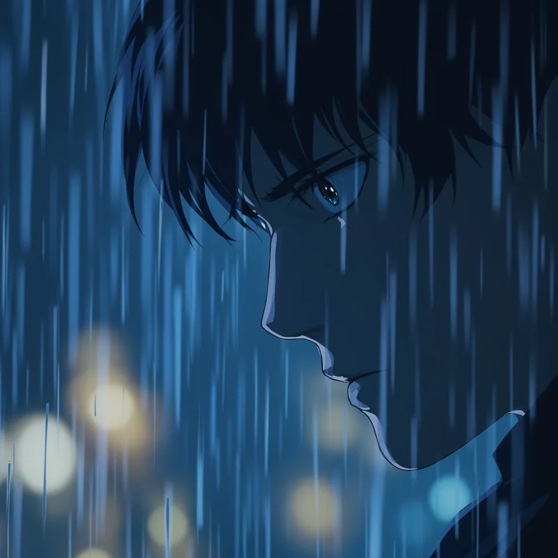 rainy geto pfp with cinematic emotional atmosphere