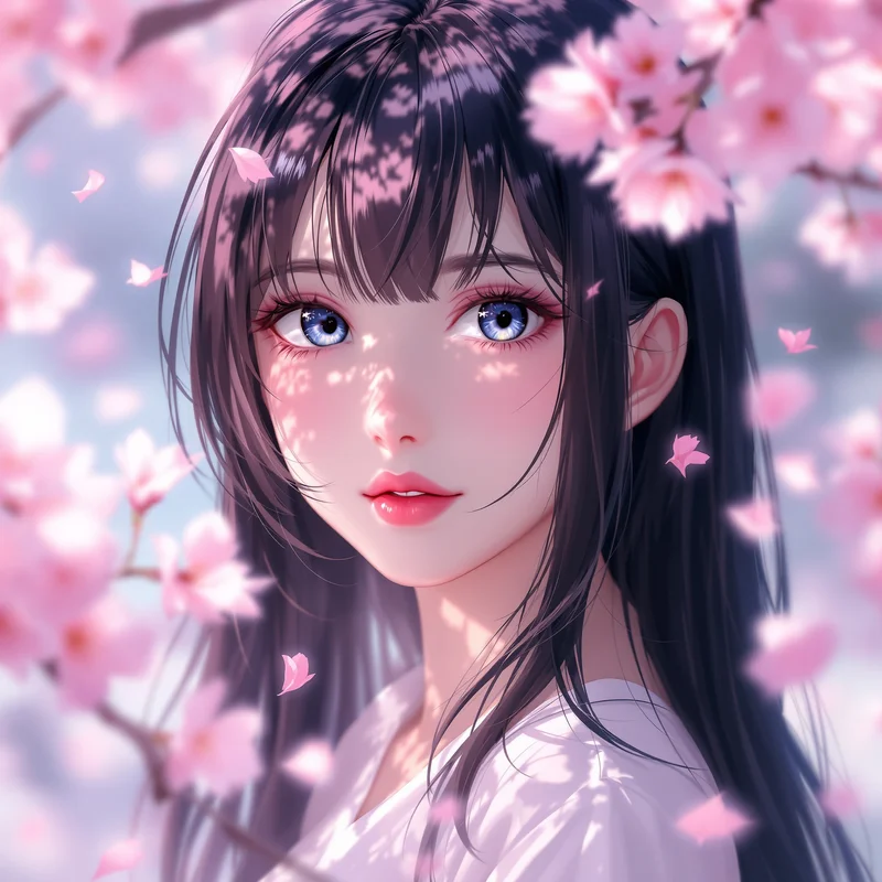 anime girl pfp with cherry blossom aesthetic and pastel lighting