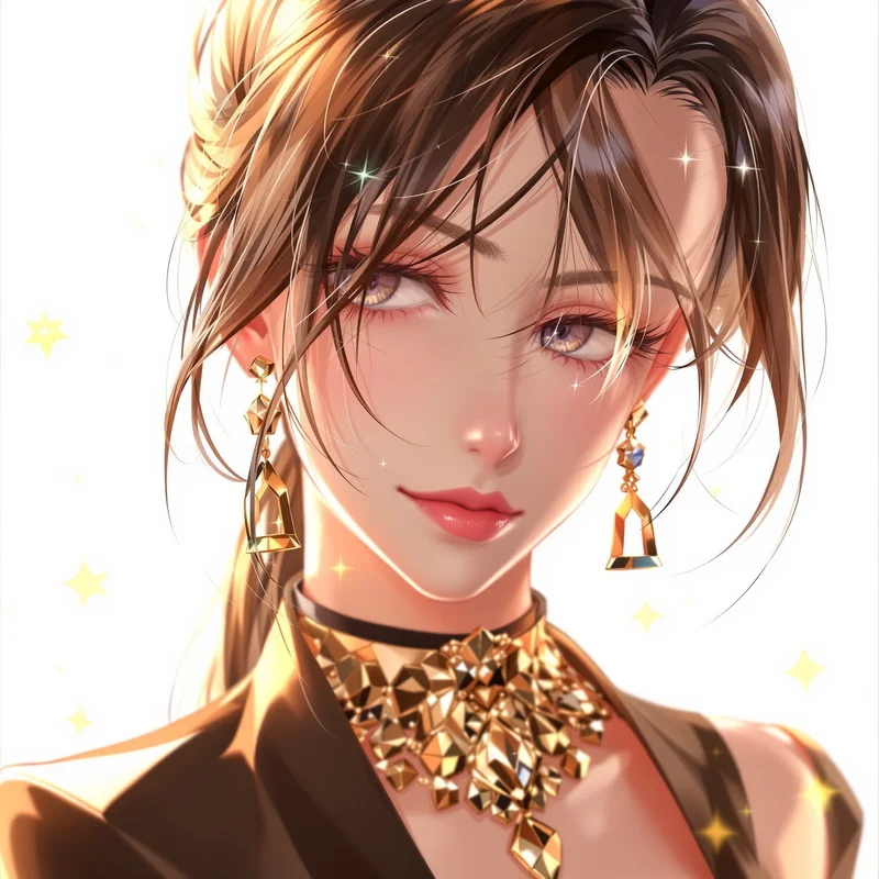 luxury anime girl pfp with glossy jewelry and soft lighting