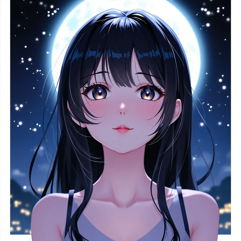 anime girl pfp with moonlight silver glow and calm mood