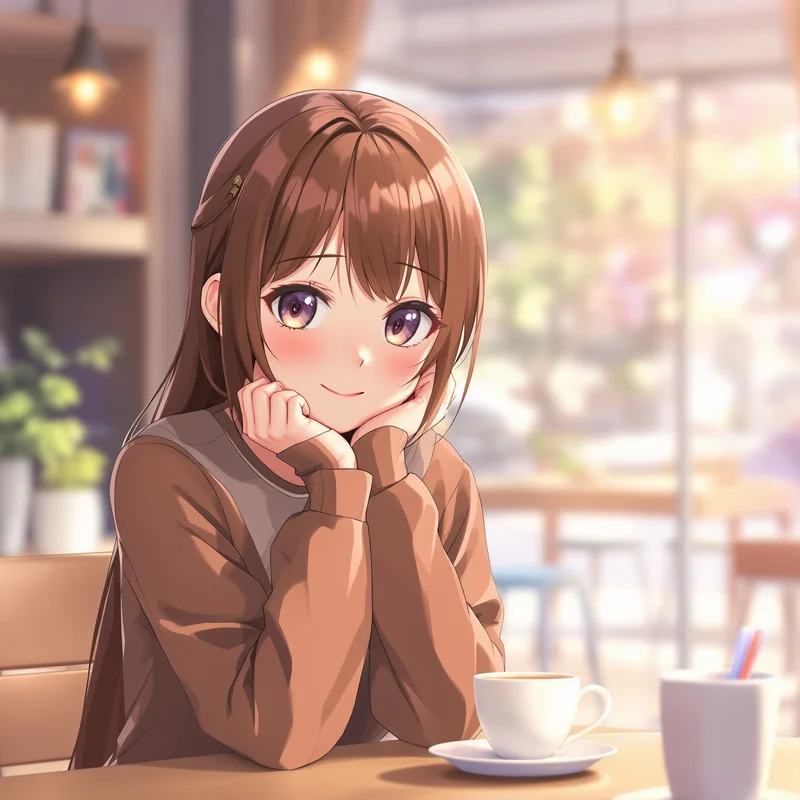 cozy anime girl pfp with coffee shop aesthetic