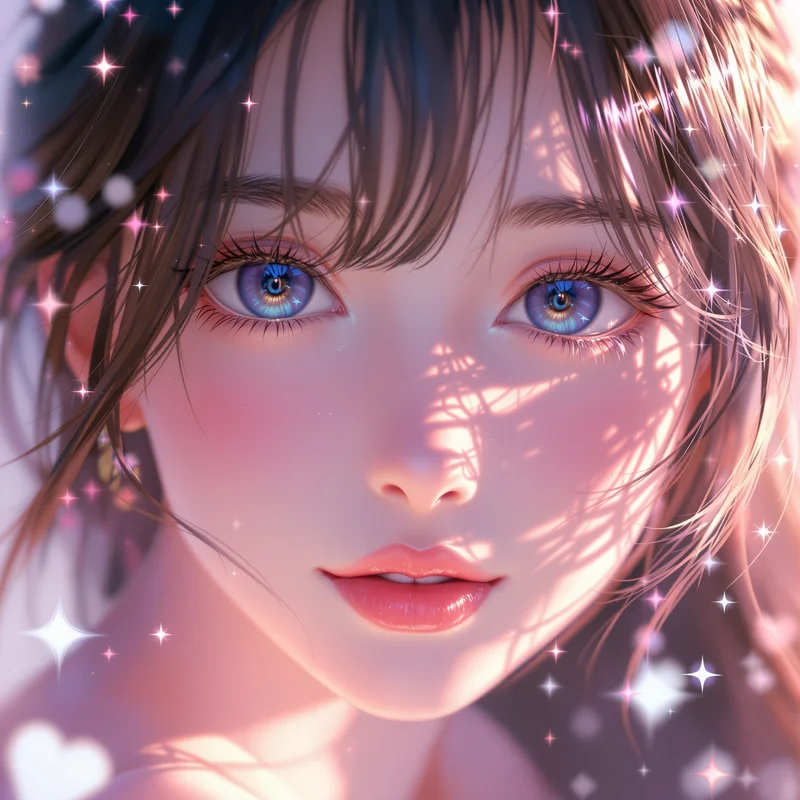 soft dreamy anime girl pfp with pastel glow and glossy eyes