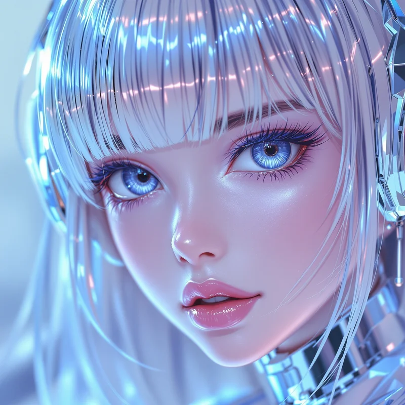 y2k cyber anime girl pfp with chrome reflections