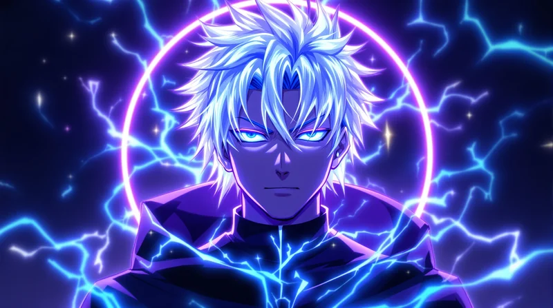 gojo pfp neon blue energy portrait