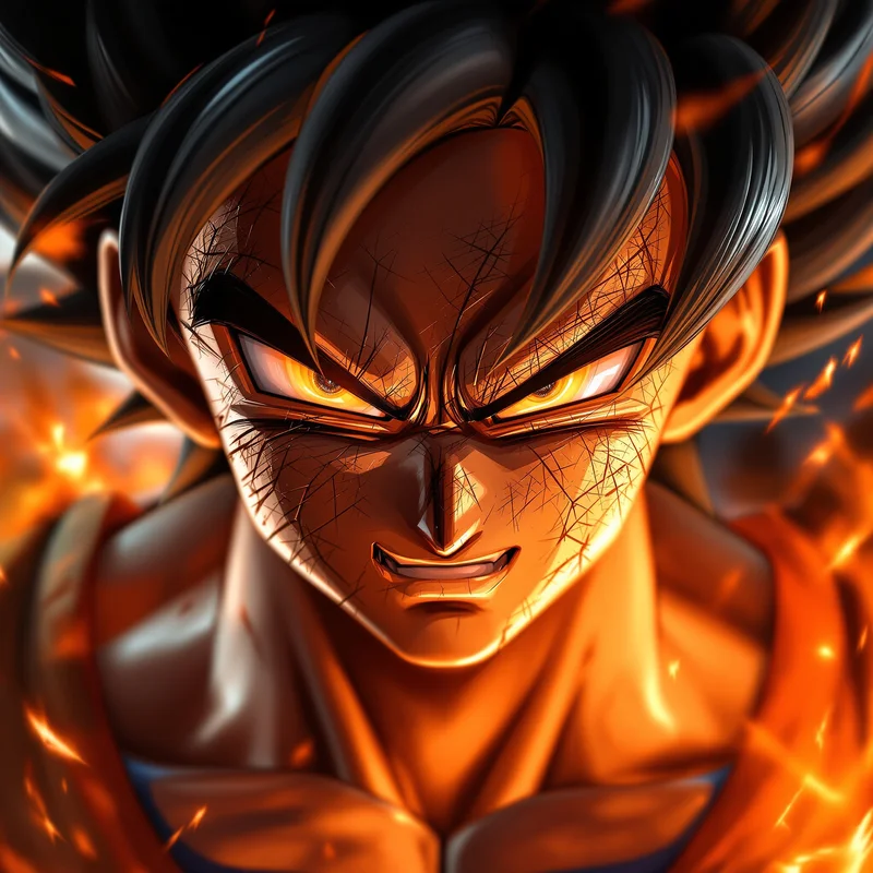 battle damage goku anime pfp with torn gi and scratches