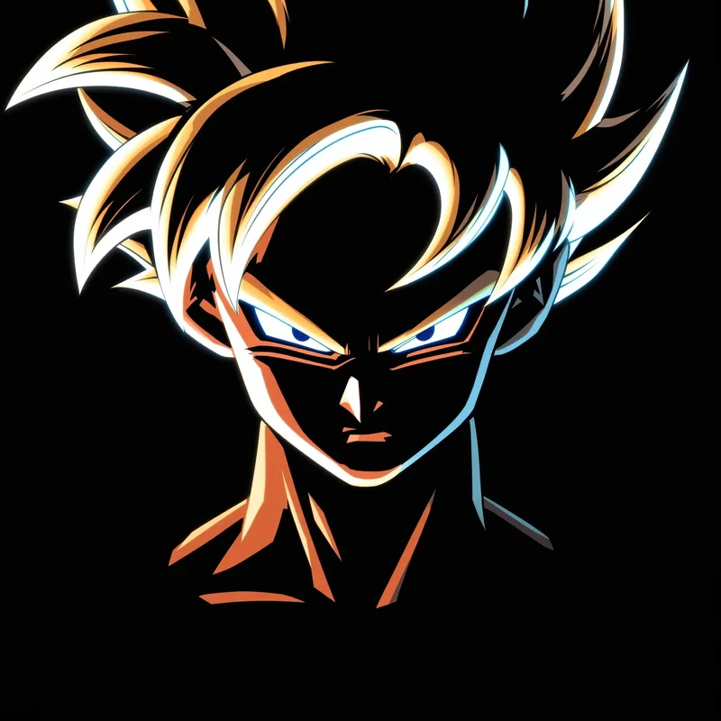 black background goku anime pfp with glowing aura silhouette