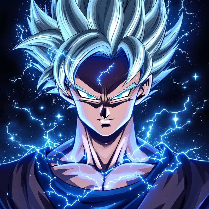 cosmic aura goku anime pfp with galaxy energy glow