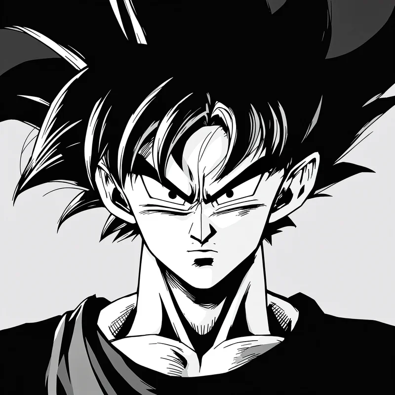manga ink goku anime pfp with black white linework