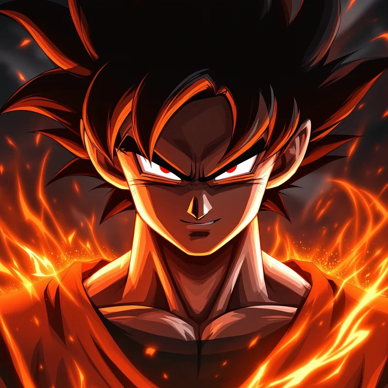 orange energy goku anime pfp with fiery glowing aura