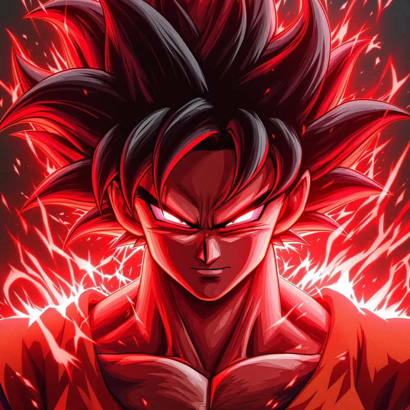 red kaioken goku anime pfp with intense red aura