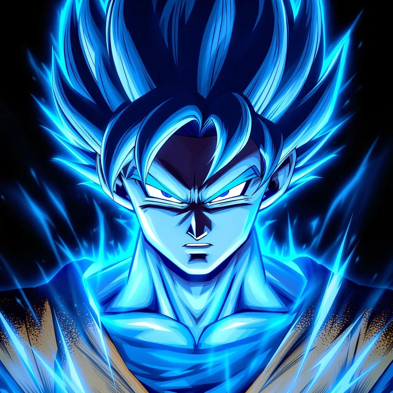ssj blue goku anime pfp with icy glowing aura