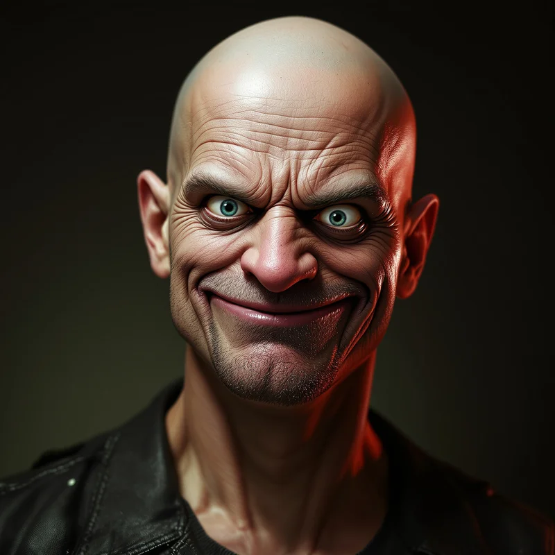 Goofy ahh PFP with bald villain smile and cursed confidence