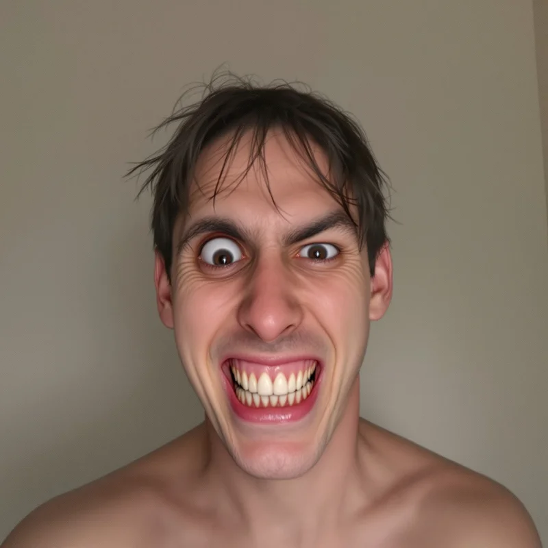 Goofy ahh PFP with crooked face distortion and weird smile