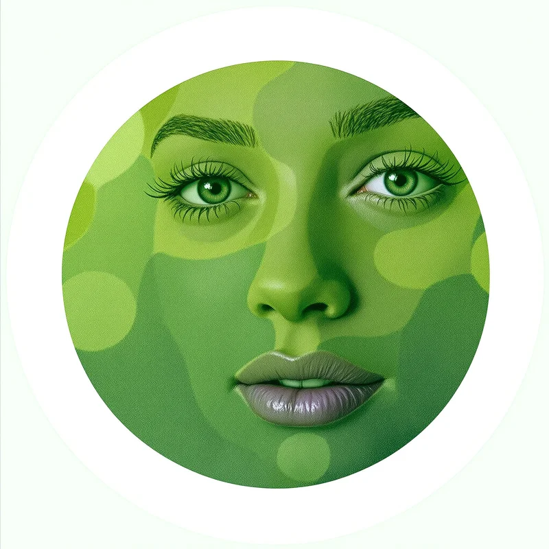 Green avatar portrait with natural aesthetic and identity