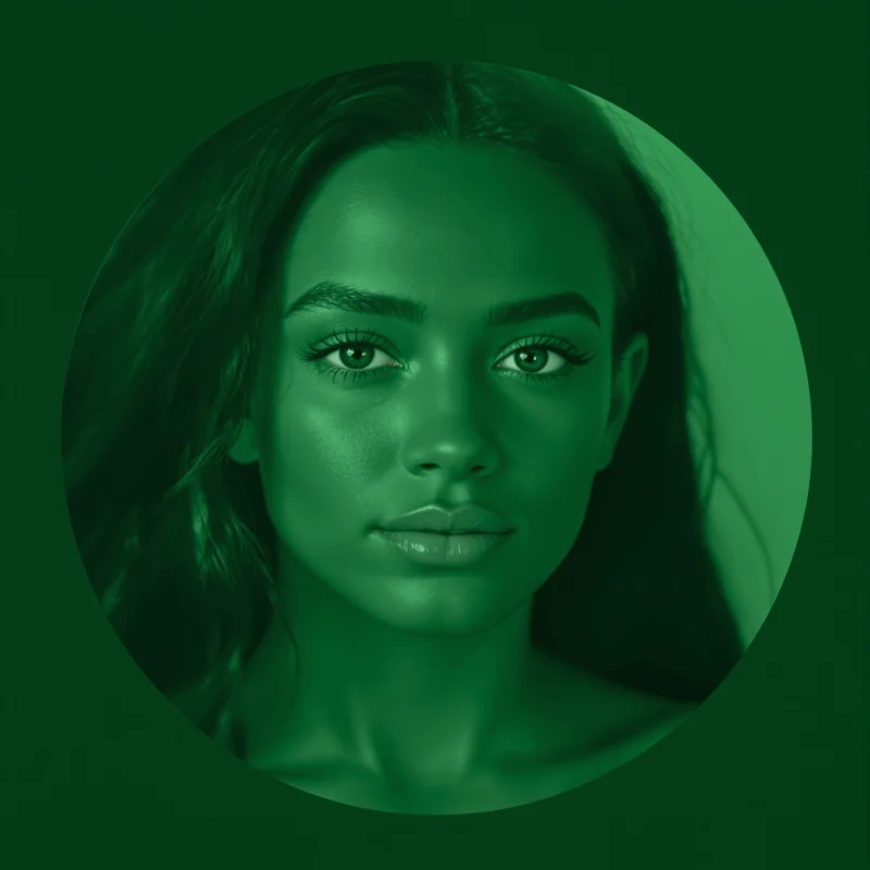 Green PFP with balanced tones and identity focus