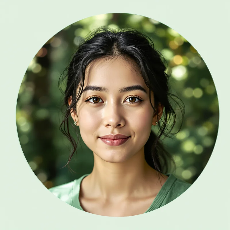 Green avatar portrait with natural aesthetic and identity