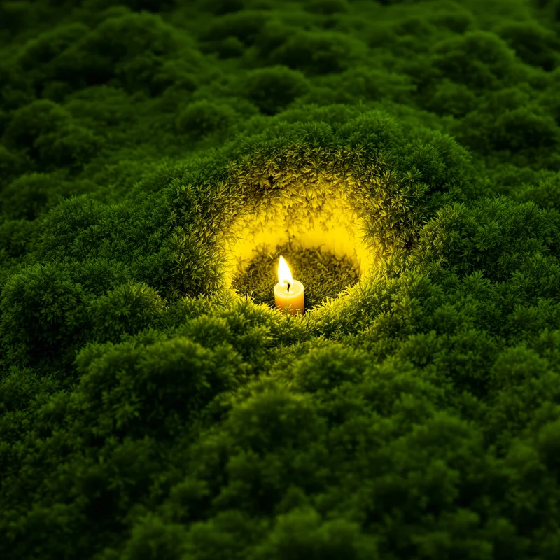 Candle Moss Halo Green Yellow Background