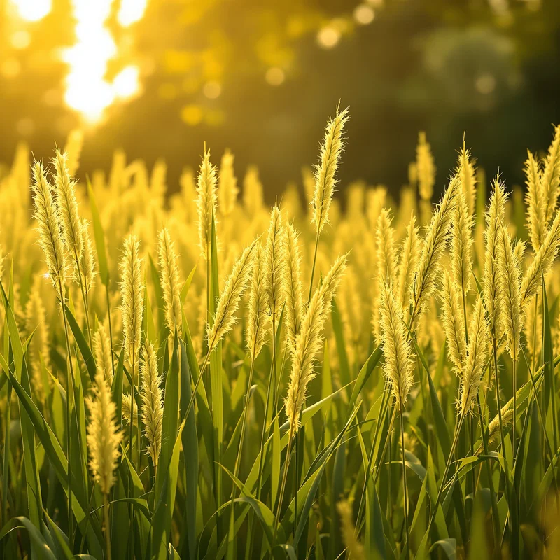 Luminous Reed Field Green Yellow Background