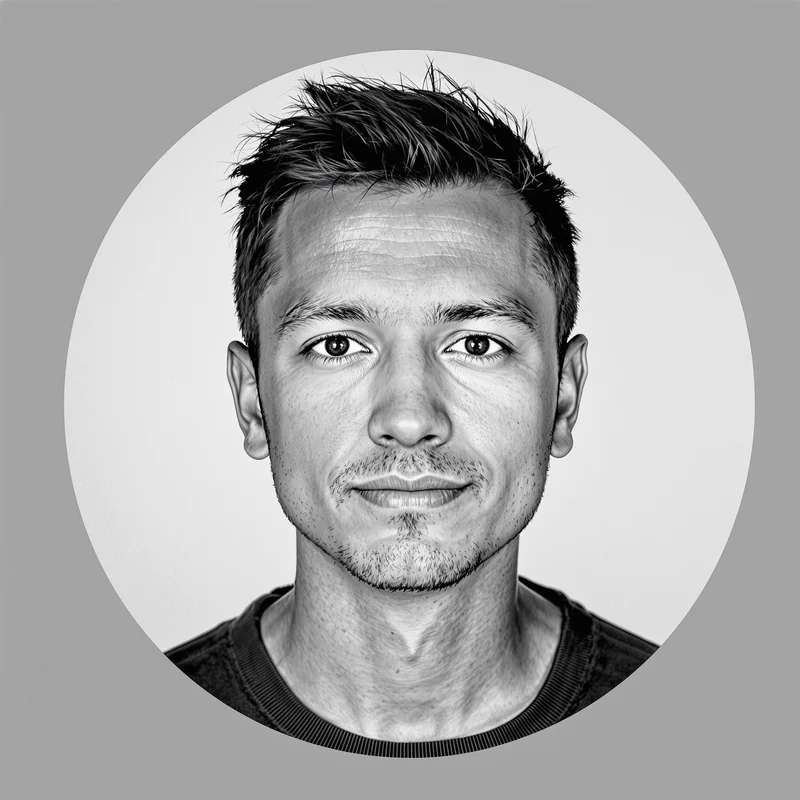 Grey avatar portrait with minimal aesthetic and identity