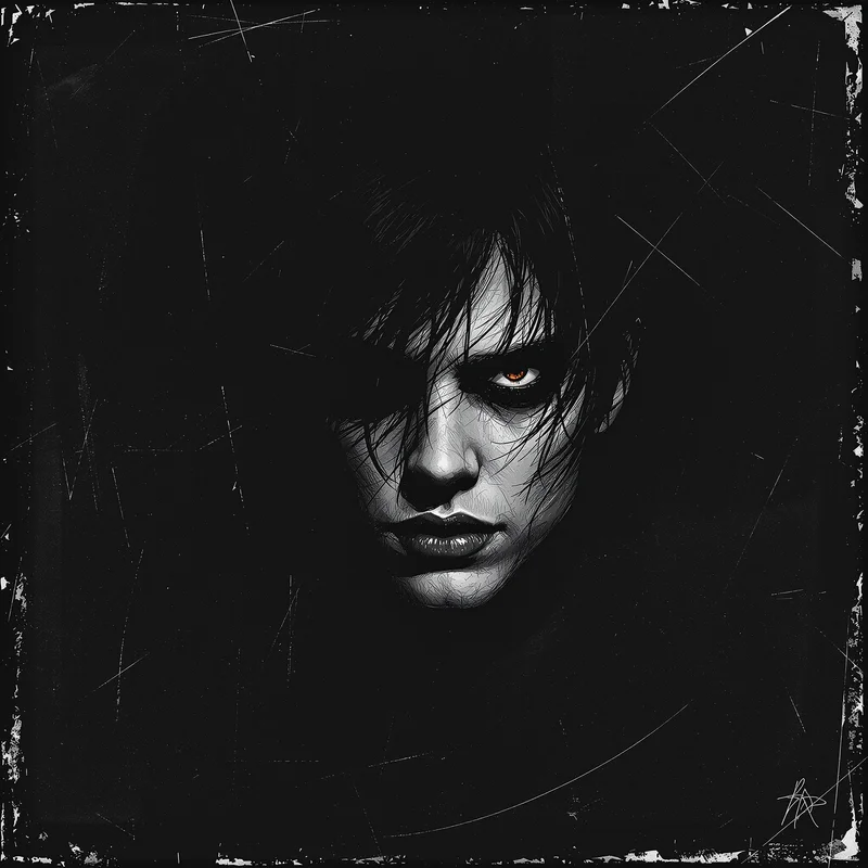 grunge PFP portrait with glitch effect for messaging profile icon