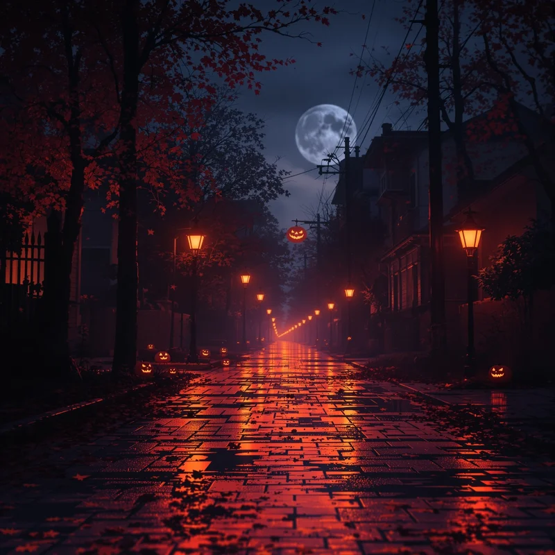 Halloween PFP with liminal suburban silence and dark seasonal atmosphere