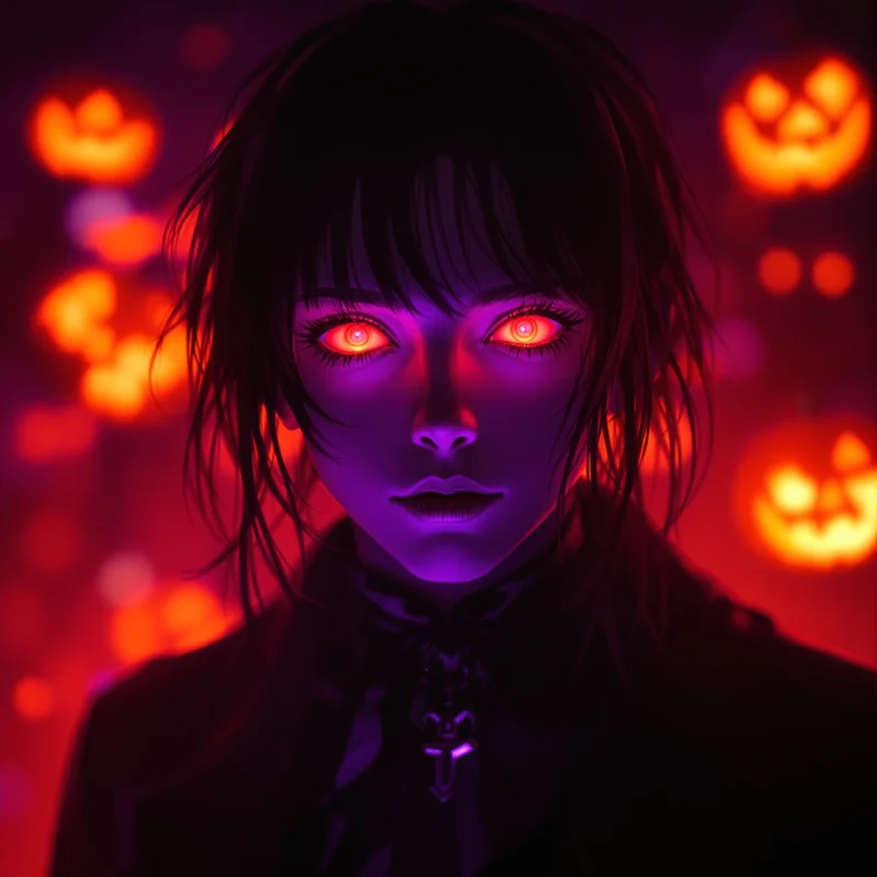 Halloween PFP with purple spectral lighting and dark seasonal atmosphere
