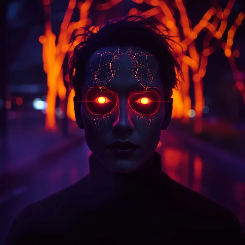 Halloween PFP with neon haunted reflections and dark seasonal atmosphere