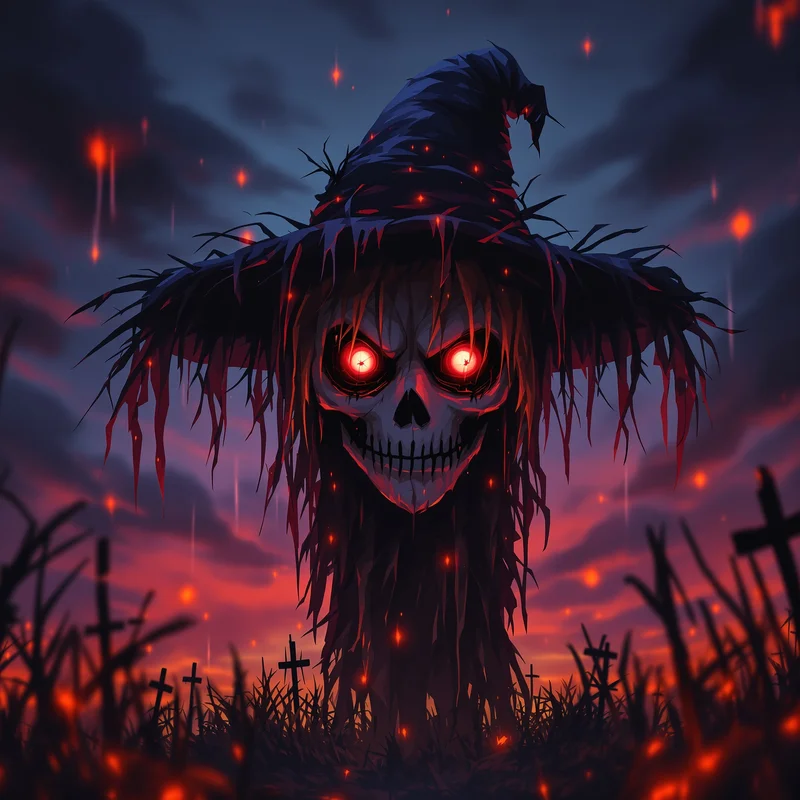 Halloween PFP with storm infused scarecrow visuals and dark seasonal atmosphere