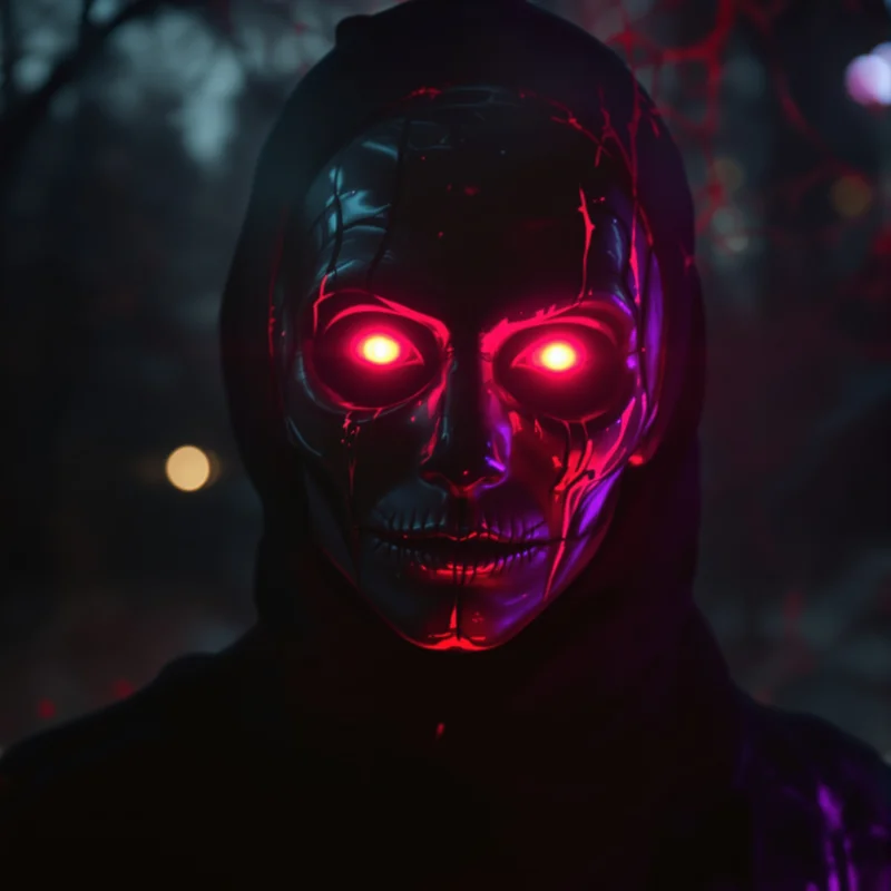 Halloween PFP with neon haunted reflections and dark seasonal atmosphere