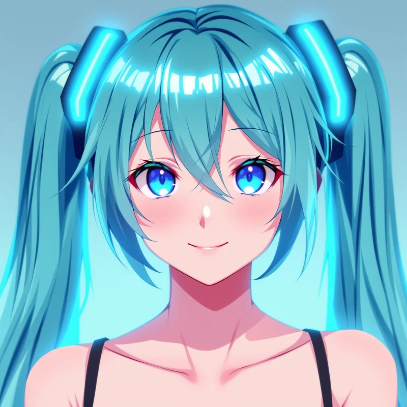 digital Miku anime portrait with vibrant blue tones for digital profile identity