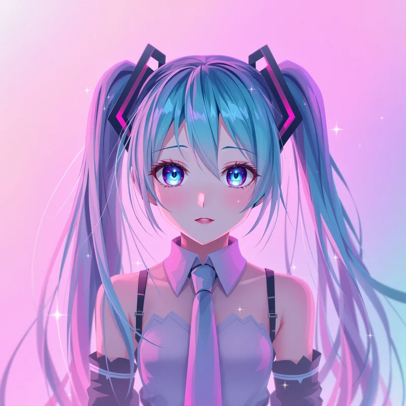 digital Miku anime portrait with vibrant blue tones for futuristic PFP design