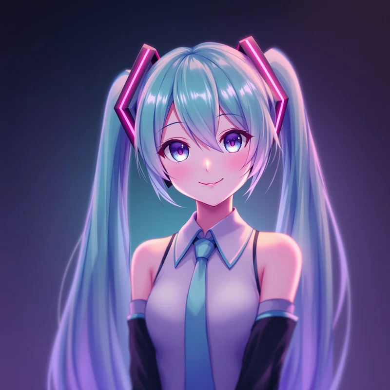 digital Miku anime portrait with clean pastel glow for anime profile display
