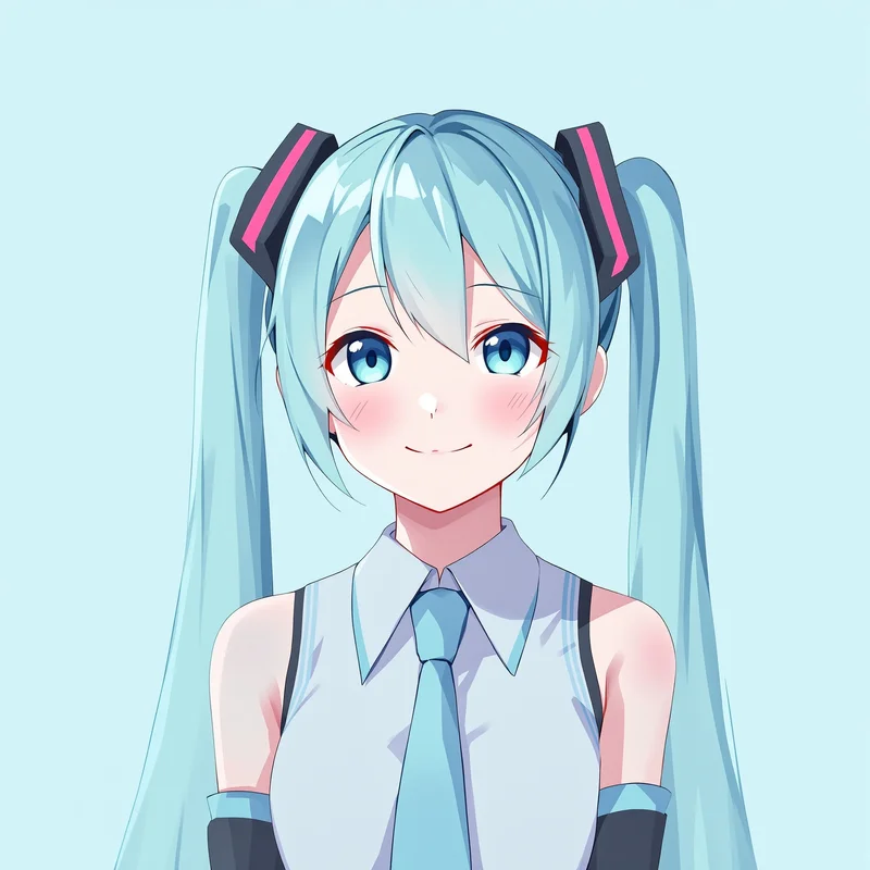 digital Miku anime portrait with cyber style lighting for social media avatar